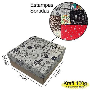 Caixa  19x19x08 1392 Kraft 420g  tampas Estampas  - Cod 1175 (queimão)