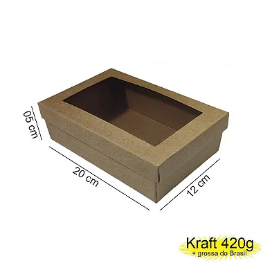 Caixa 20x12x05 0292 Kraft 420g  Tampa Visor acetato - Cod  1148