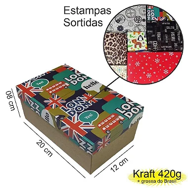 Caixa  20x12x08 1392 Kraft 420g  tampas Estampas  - Cod 1177