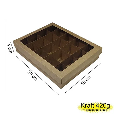 Caixa 20x16x04 2292 Kraft 420g  c/ divisória e tampaVisor - Cod 1137