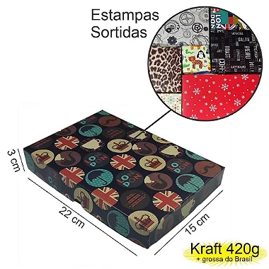 Caixa  22x15x03 1392 Kraft 420g  tampas Estampas  - Cod 1178