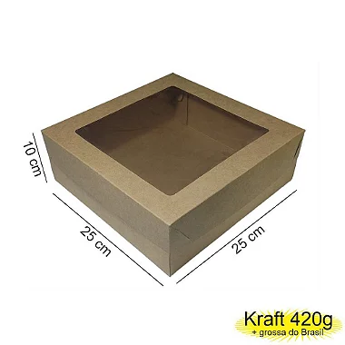 Caixa 25x25x10 0205 Kraft 420g - com Tampa Visor - Cod 1119