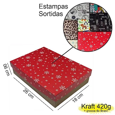 Caixa  26x18x06 1392 Kraft 420g  tampas Estampas  - Cod 1181