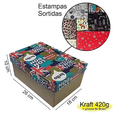 Caixa  26x18x10 1392 Kraft 420g  tampas Estampas  - Cod 1182