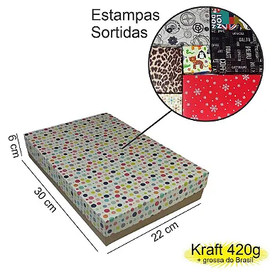 Caixa  30x22x06 1392 Kraft 420g  tampas Estampas  - Cod 1183