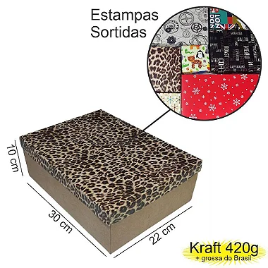 Caixa  30x22x10  1392 Kraft 420g  tampas Estampas  - Cod 1184