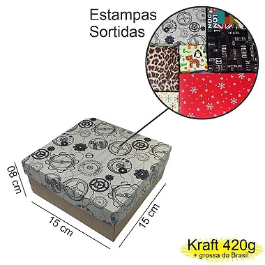 Caixa  15x15x08 1305 Kraft 420g tampas Estampas *desm Cod  - 1173