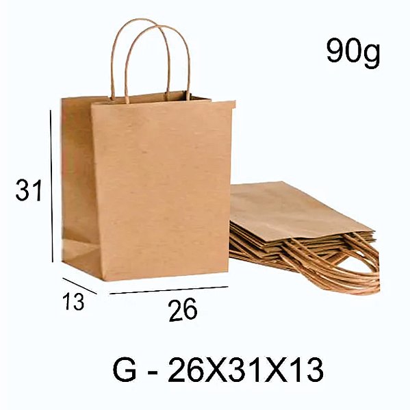Sacola papel Kraft 80g  (G 26x31x13) - Cod 1492