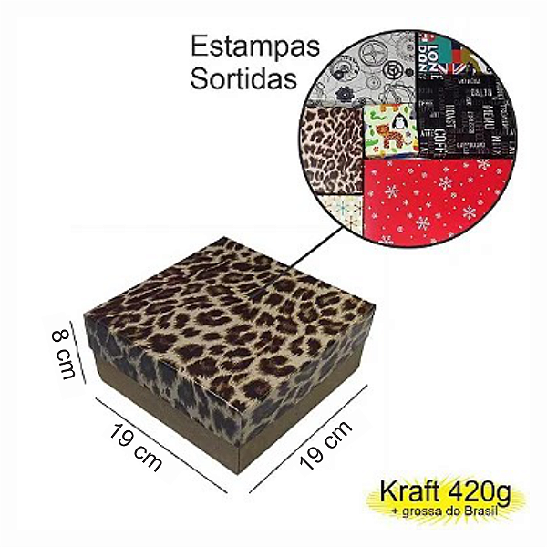 Caixa  19x19x08 1305 Kraft 420g  tampas Estampas  - Cod 1175
