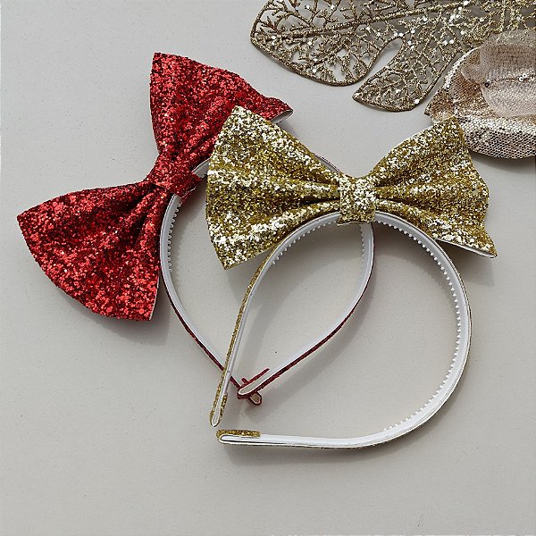Arquinho Glitter Dourado e Vermelho