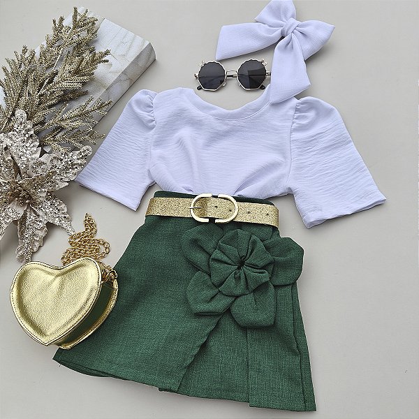 Blusa Infantil Maria Luz Vermelha Verde e Branco Menina 04 ao 12 Anos