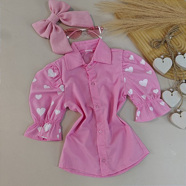Camisa Corações Rosa 02 ao 10