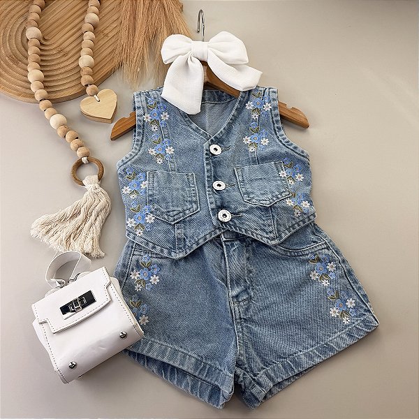 Conjunto Jeans Flores 04 ao 12