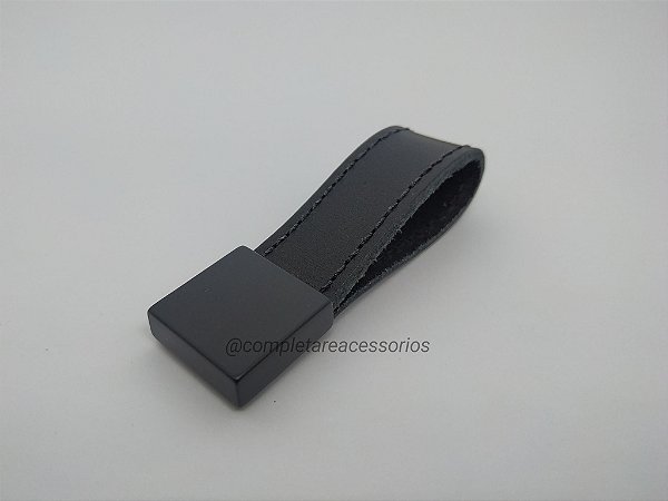 Puxador Hund Ponto 78mm Preto com Couro Preto – Minimalismo com Sofisticação