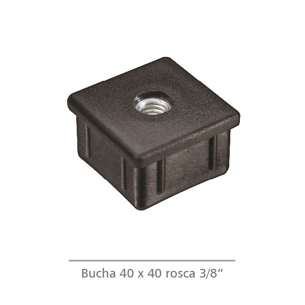 Bucha para Tubo 40x40mm com Rosca 3/8" – Preta (Kit com 100 Unidades)