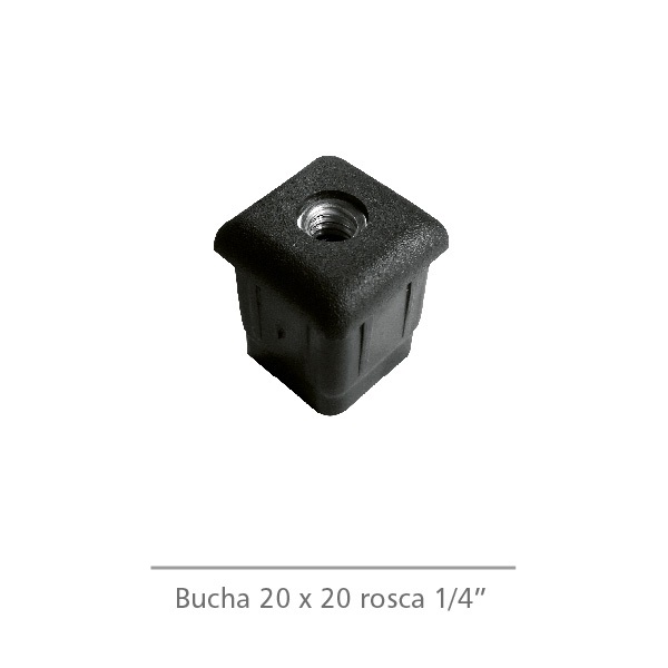 Bucha para Tubo 20x20 mm com rosca 1/4" Preto - KIT 12 unidades