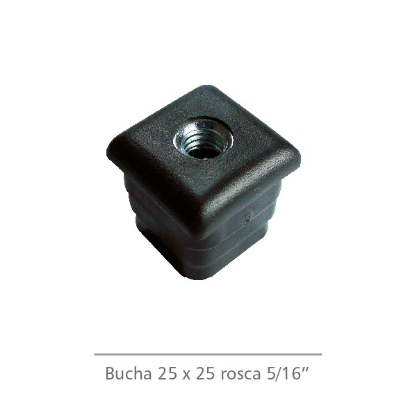 Bucha para Tubo 25x25 mm com rosca 5/16" Cor Preto - KIT 12 unidades