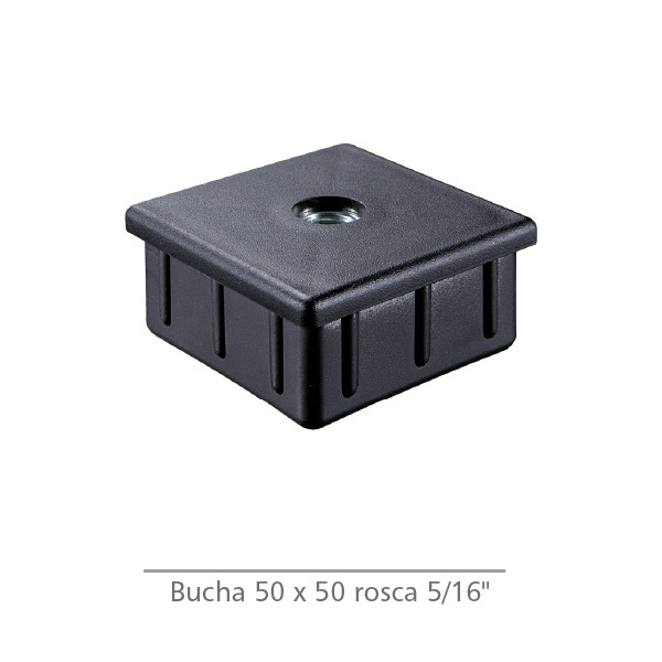 Bucha para tubo 50x50 mm com rosca 5/16" Preto - KIT 100 unidades