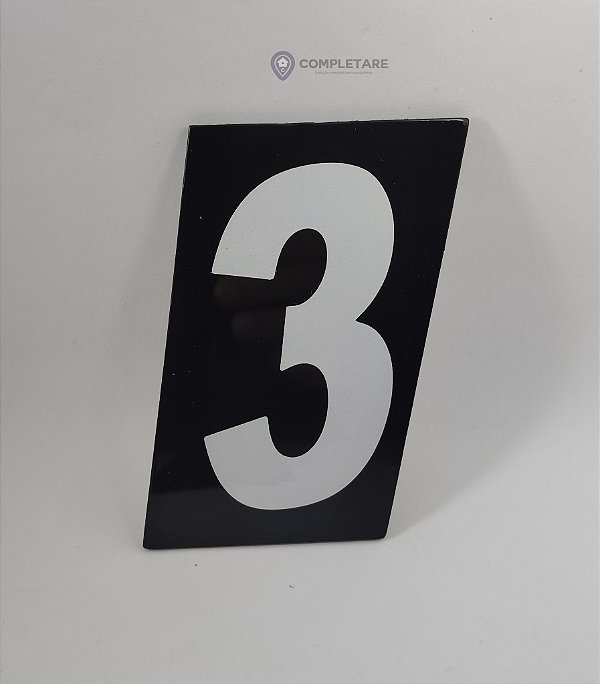 Número PRATICO - 3 - Preto com Prata em ACM