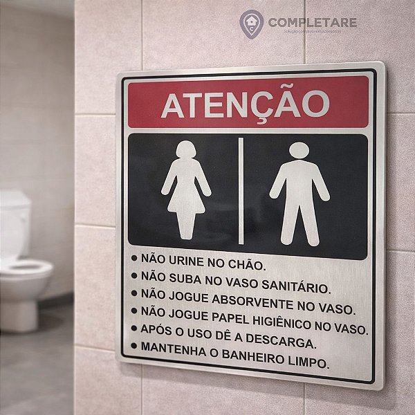 Placa Informativa - ACM Aço Escovado - WC AVISO INTERNO