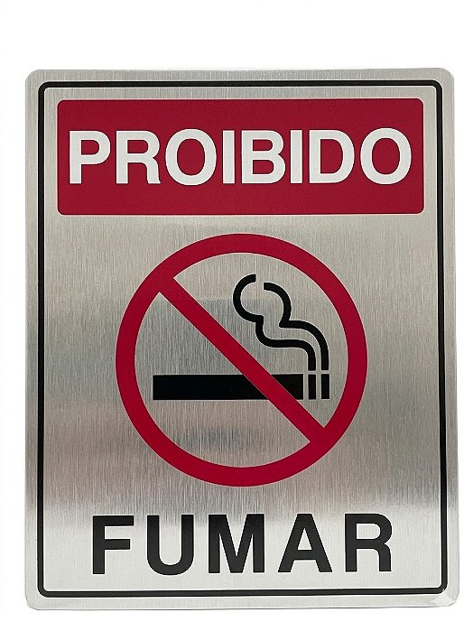 Placa Informativa - ACM Aço Escovado - PROIBIDO FUMAR