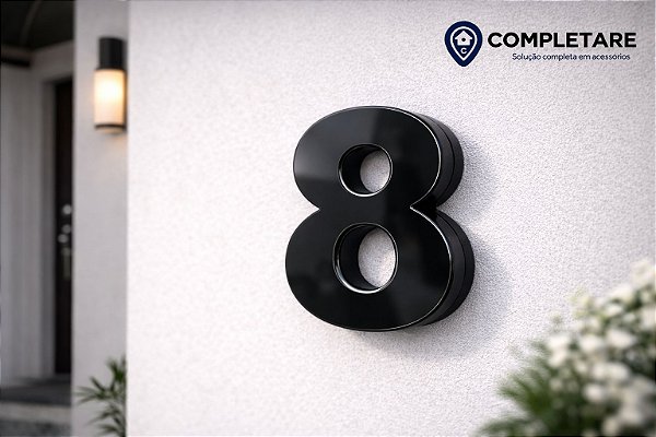Número Predial 125mm 3D Alto Relevo - PRETO - 8 - Moderno