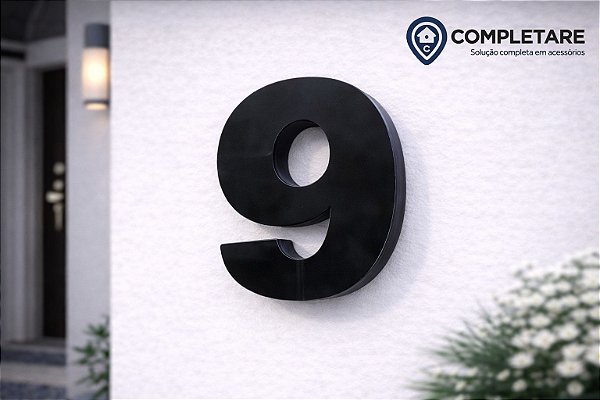 Número Predial 125mm 3D Alto Relevo - PRETO - 9 - Moderno