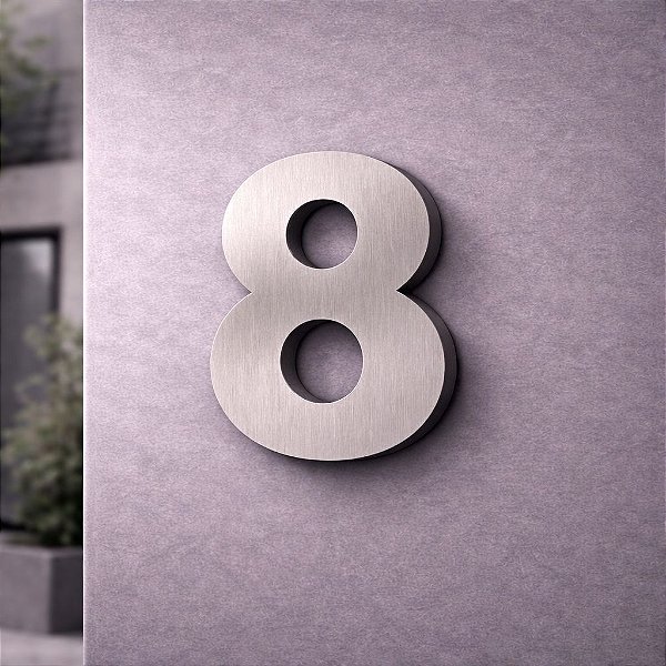 Número Predial 125mm 3D Alto Relevo - AÇO ESCOVADO - 8 - Moderno