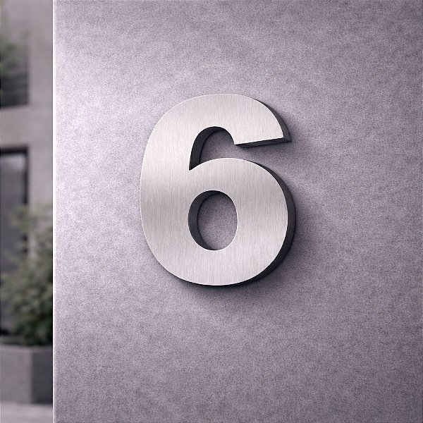 Número Predial 125mm 3D Alto Relevo - AÇO ESCOVADO - 6 - Moderno