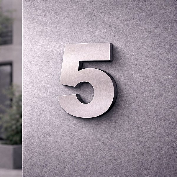 Número Predial 125mm 3D Alto Relevo - AÇO ESCOVADO - 5 - Moderno