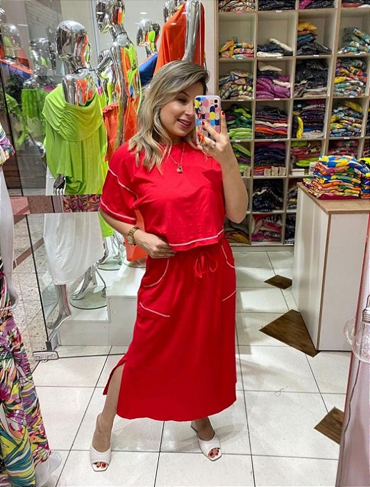 Conjunto Saia Midi e Cropped