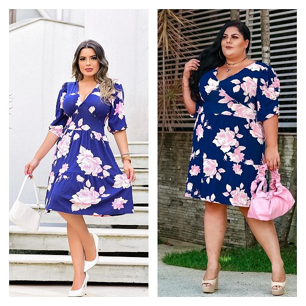 Vestido Floral Plus Size Rodado Viscolycra