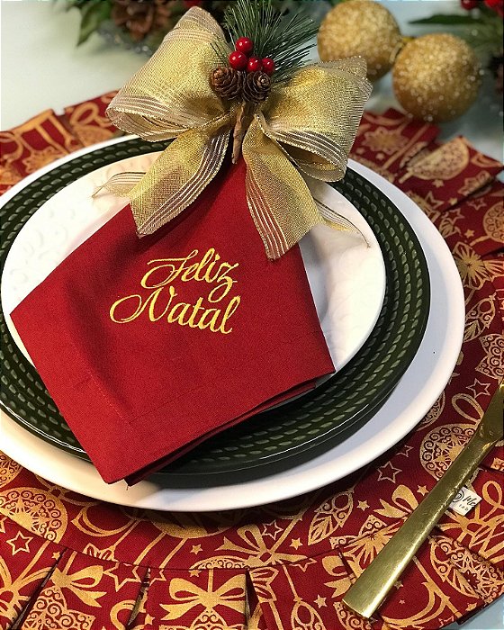 KIT 02 LUGARES-Natal vermelho (bordado)