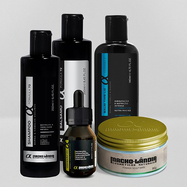 KIT CUIDADO COMPLETO P/ CABELOS E BARBAS PRETAS
