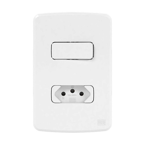 INTERRUPTOR SIMPLES+TOMADA 10A PLACA +SUPORTE 4X2 COMPOSE BRANCO WEG