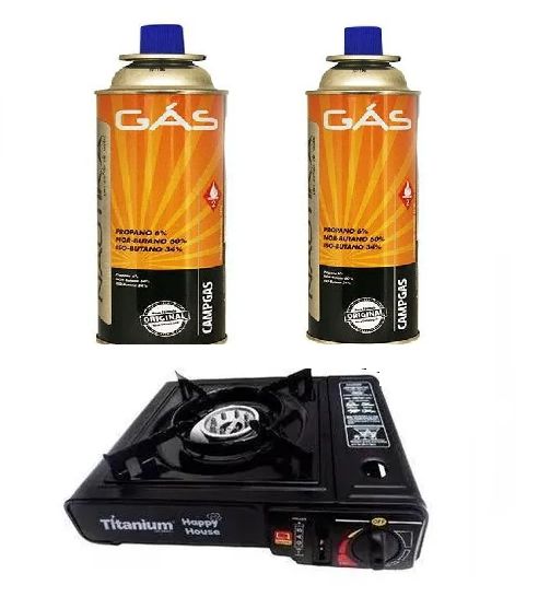 Kit Fogão Portatil+Gás Acendedor Automatico TITANIUM