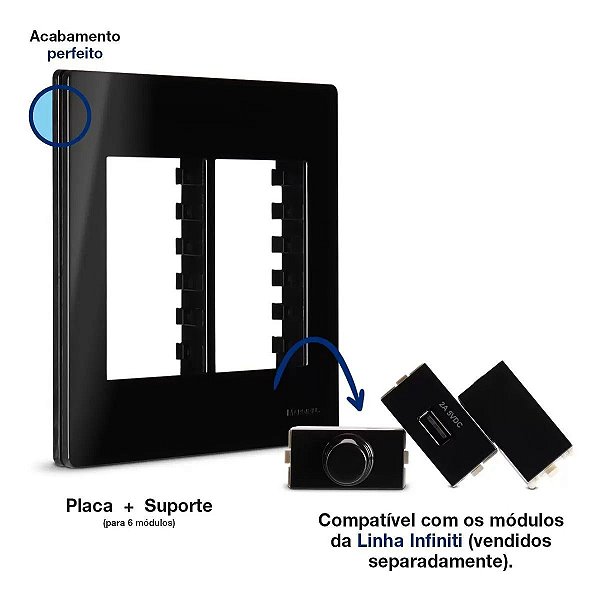 PLACA 4X4 6 POSTOS C/ SUPORTE EBONY CLEAN MARGIRIUS