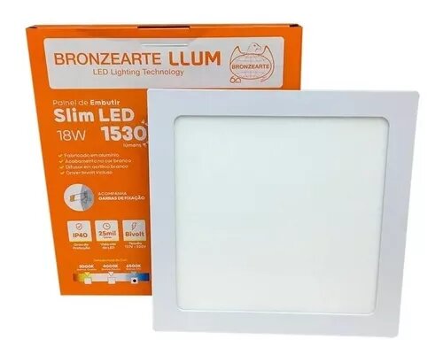 PAINEL  EMBUTIR SLIM LED QUADRADO 18W 6500K  BIVOLT LLUM
