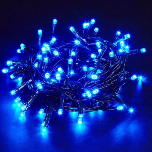 CORDAO 100 LED AZUL FIXO  FIO VERDE 10MT MACHO FEMEA EXT 220V