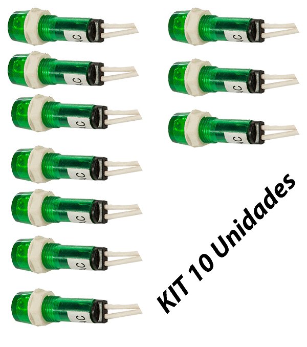 KIT 10 SINALEIRO 9MM OLHO BOI 220V VERDE LUKMA