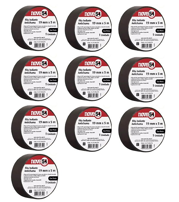 KIT 10 FITA ISOLANTE 19MMX05M PRETA 954