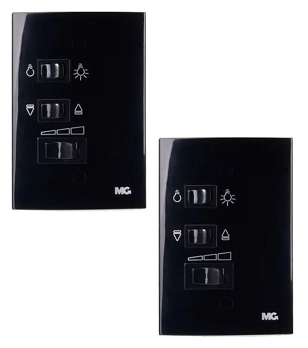 KIT 2 CONJUNTO CONTROLE VENTILADOR 3 VELOCIDADES 127V EBONY MARGIRIUS