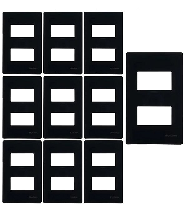 KIT10 PLACA 4X2 2 POSTOS SEPARADO C/ SUPORTE EBONY CLEAN MARGIRIUS