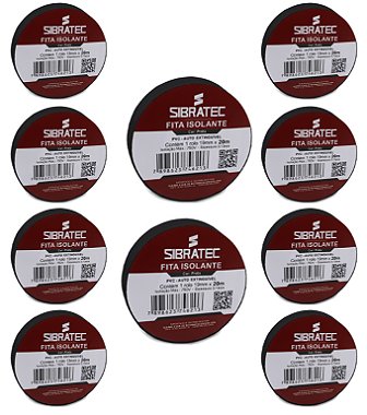 KIT 10 FITA ISOLANTE PRETA 19MM X 20MT SIBRATEC