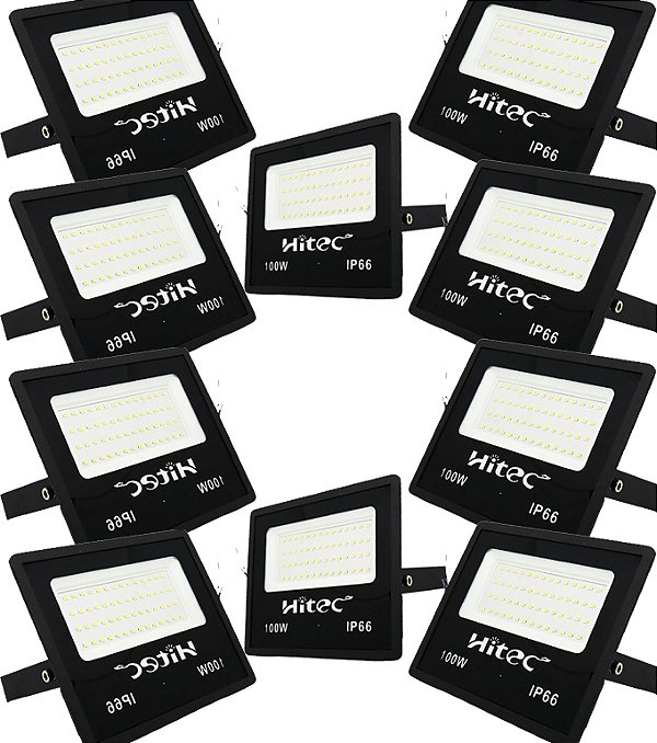 KIT 10 REFLETOR LED 100W 6500K BIVOLT HITEC