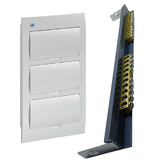 KIT QUADRO+ BARRAMENTO DISTRIBUIÇÃO EMBUTI BR 36 DISJUN WEG
