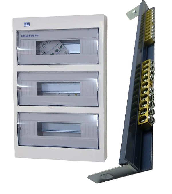 KIT QUADRO DISTRIBUIÇÃO EMB 36 DISJUN FUMÊ WEG + BARRAMENTO