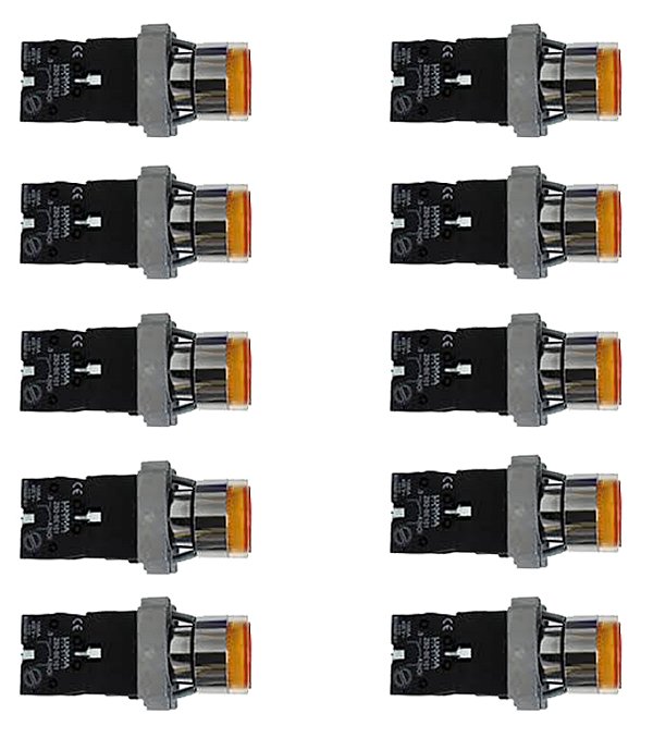 KIT 10 BOTAO PULSADOR  LK2-BW3561 AMARELO LUM 220V 1NA LUKMA