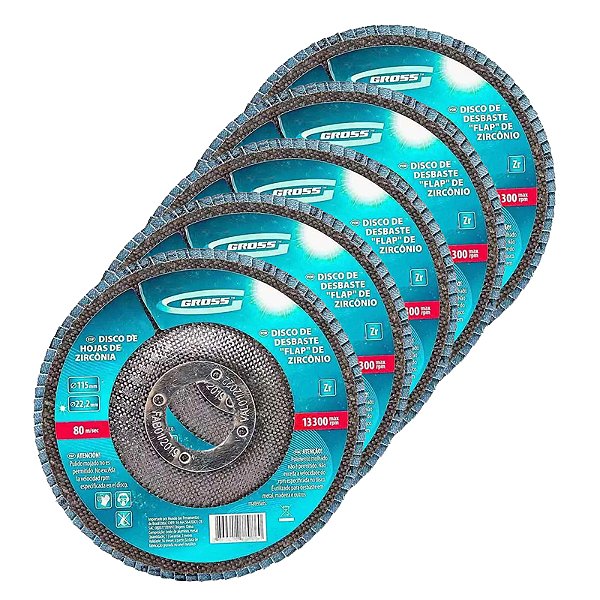KIT 5 DISCO FLAP ZIRCONIO GRÃO 80 115MM GROSS 7401855