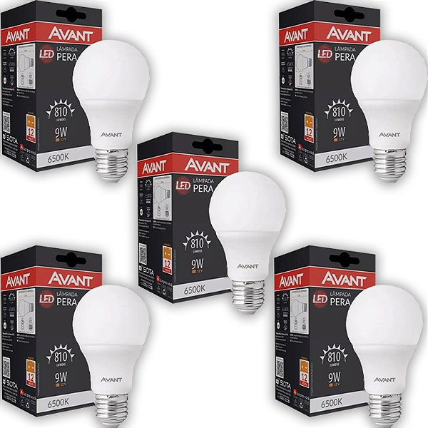KIT 5 LAMPADA LED BULBO 9W 12V BR.FRIO 6500K BATERIA AVANT